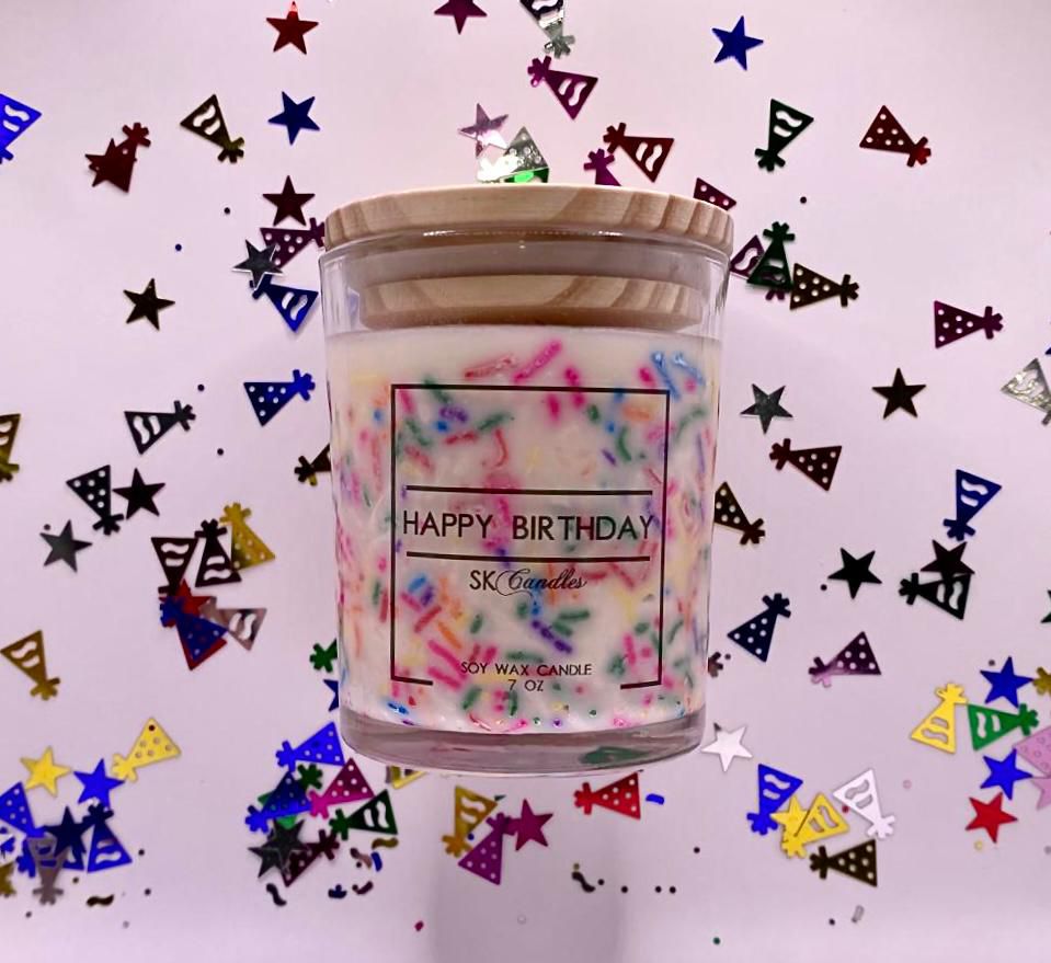 Velas de cera de soja con diseños de pastel de cumpleaños | 100 % veganas