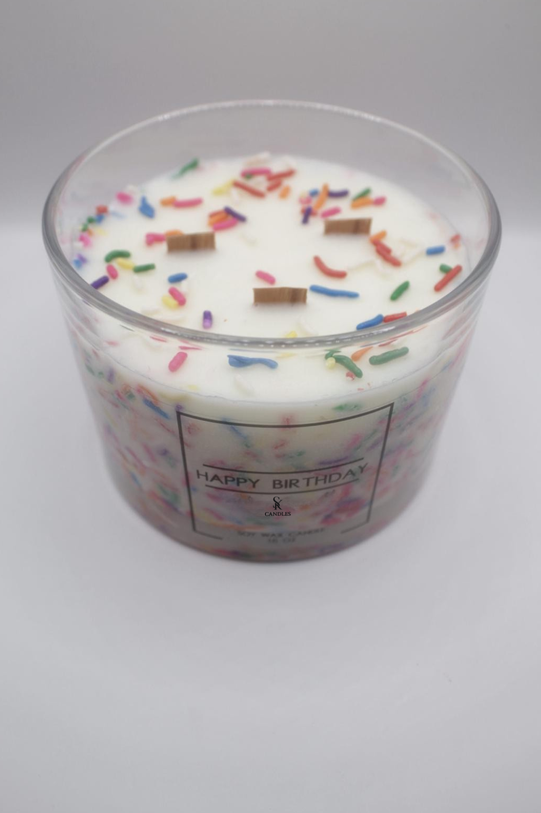 Velas de cera de soja con diseños de pastel de cumpleaños | 100 % veganas