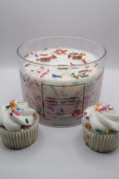 Velas de cera de soja con diseños de pastel de cumpleaños | 100 % veganas